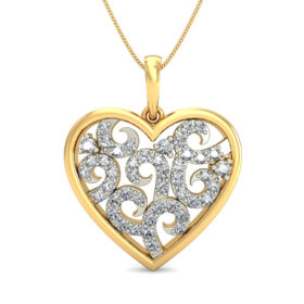 Casual Gold Heart Necklace 0.45 Ct Diamond Solid 14K Gold