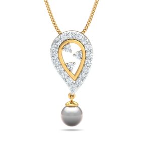 Graceful Pearl Diamond Pendant 0.32 Ct Diamond Solid 14K Gold