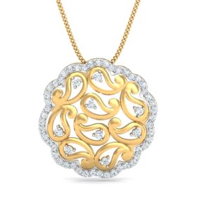 Glamarous Diamond Circle Pendant 0.58 Ct Diamond Solid 14K Gold