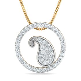 Unique Diamond Circle Pendant 0.48 Ct Diamond Solid 14K Gold