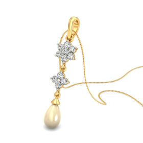 Beautiful Pearl Diamond Pendant 0.165 Ct Diamond Solid 14K Gold