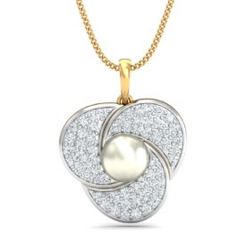 Handcrafted Pearl Diamond Pendant 0.6 Ct Diamond Solid 14K Gold