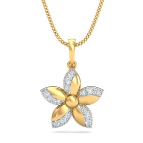 Floral Gold Pendant 0.15 Ct Diamond Solid 14K Gold