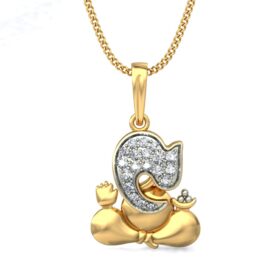 Classic Religious Ganesh Pendant 0.19 Ct Diamond Solid 14K Gold