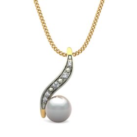 Designer Pearl Diamond Pendant 0.05 Ct Diamond Solid 14K Gold