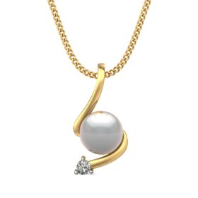 Elegant Pearl Diamond Pendant 0.1 Ct Diamond Solid 14K Gold
