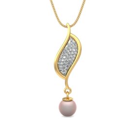 Glittering Pearl Diamond Pendant 0.4 Ct Diamond Solid 14K Gold