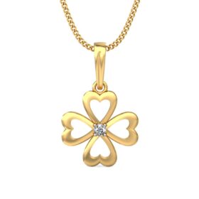 Floral Diamond Solitaire Pendant 0.13 Ct Diamond Solid 14K Gold