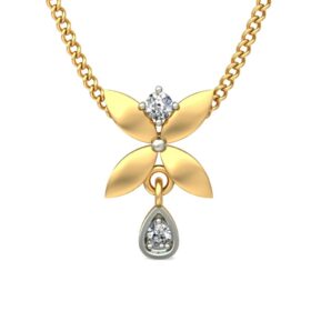 Lovely Solitaire Pendant Necklace 0.22 Ct Diamond Solid 14K Gold