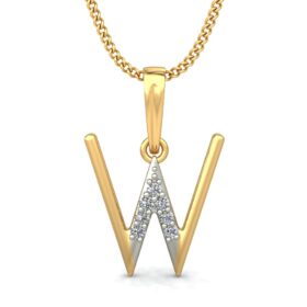 Charming W Alphabet Pendant 0.07 Ct Diamond Solid 14K Gold