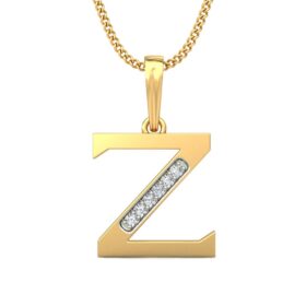 Classic Z Name Pendant 0.06 Ct Diamond Solid 14K Gold