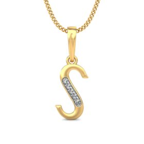 Contemporary S Initial Necklace 0.05 Ct Diamond Solid 14K Gold