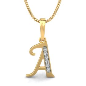 Designer A Diamond Initial Pendant 0.06 Ct Diamond Solid 14K Gold