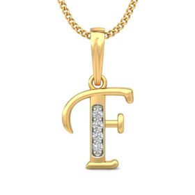 Handcrafted F Initial Necklace 0.04 Ct Diamond Solid 14K Gold