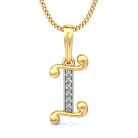 Gorgeous I Diamond Letter Pendant 0.06 Ct Diamond Solid 14K Gold