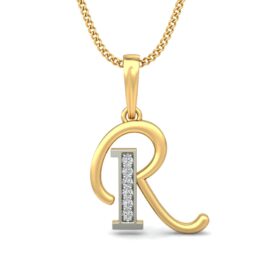 Glittering R Alphabet Pendant 0.06 Ct Diamond Solid 14K Gold