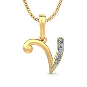 Floral V Initial Necklace 0.06 Ct Diamond Solid 14K Gold