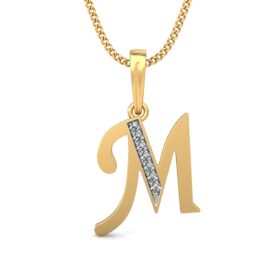 Flawless M Diamond Initial Pendant 0.07 Ct Diamond Solid 14K Gold