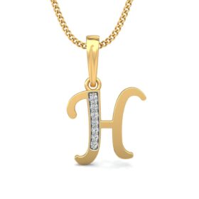 Fashionable H Diamond Letter Pendant 0.07 Ct Diamond Solid 14K Gold