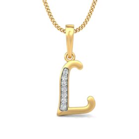 Beautiful L Name Pendant 0.07 Ct Diamond Solid 14K Gold