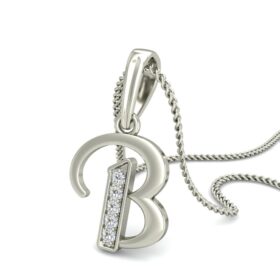 Bold B Initial Necklace 0.03 Ct Diamond Solid 14K Gold