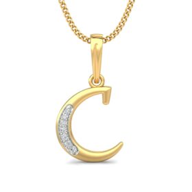 Casual C Diamond Letter Pendant 0.07 Ct Diamond Solid 14K Gold