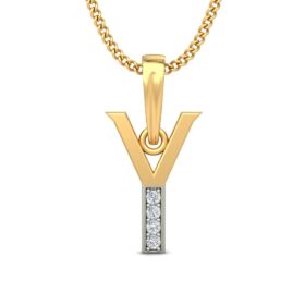 Beautiful Y Name Pendant 0.04 Ct Diamond Solid 14K Gold