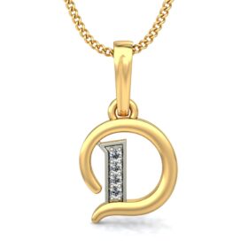 Bold D Initial Necklace 0.04 Ct Diamond Solid 14K Gold