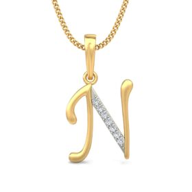 Brilliant N Diamond Initial Pendant 0.07 Ct Diamond Solid 14K Gold