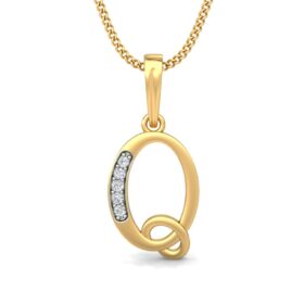 Casual Q Diamond Letter Pendant 0.05 Ct Diamond Solid 14K Gold