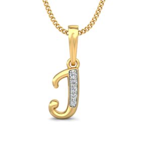 Charming J Diamond Initial Pendant 0.05 Ct Diamond Solid 14K Gold