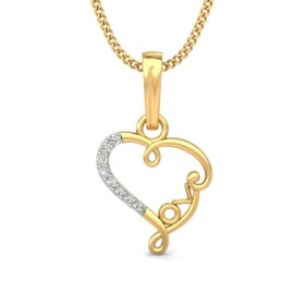 Designer Gold Heart Necklace 0.08 Ct Diamond Solid 14K Gold