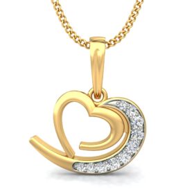 Dramatic Heart Necklace 0.1 Ct Diamond Solid 14K Gold