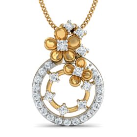 Floral gold pendant 0.32 Ct Diamond Solid 14K Gold