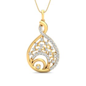 Glittering pendant necklace 0.42 Ct Diamond Solid 14K Gold