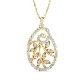 Floral gold pendant necklace 0.72 Ct Diamond Solid 14K Gold