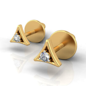 Contemporary gold stud earrings 0.06 Ct Diamond Solid 14K Gold