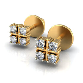 Handmade gold stud earrings 0.12 Ct Diamond Solid 14K Gold