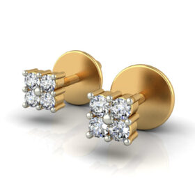 Floral diamond stud earrings 0.16 Ct Diamond Solid 14K Gold