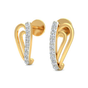 Casual gold hoop earrings 0.18 Ct Diamond Solid 14K Gold