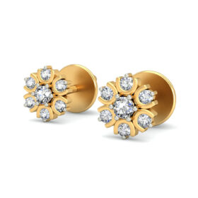 Elegant gold stud earrings 0.18 Ct Diamond Solid 14K Gold