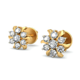 Floral stud earrings 0.16 Ct Diamond Solid 14K Gold