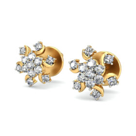Dramatic stud earrings 0.33 Ct Diamond Solid 14K Gold