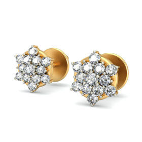 Floral stud earrings 0.41 Ct Diamond Solid 14K Gold