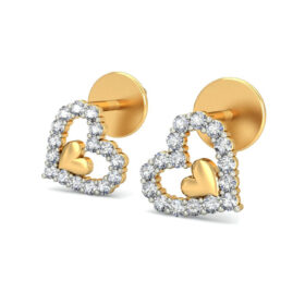 Precious gold heart earrings 0.32 Ct Diamond Solid 14K Gold