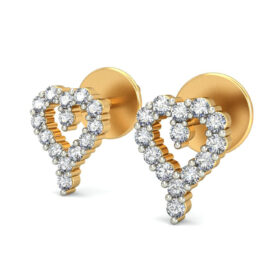 Unique heart earrings 0.28 Ct Diamond Solid 14K Gold