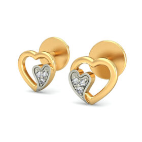 Innovative heart shaped earrings 0.06 Ct Diamond Solid 14K Gold
