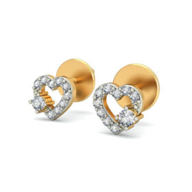 Brilliant heart shaped earrings 0.18 Ct Diamond Solid 14K Gold