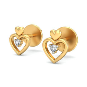 Casual gold heart earrings 0.03 Ct Diamond Solid 14K Gold