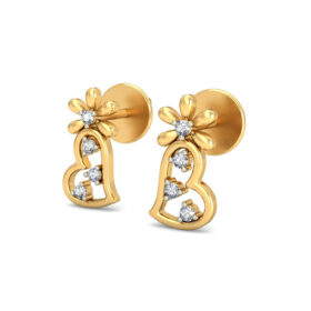 Contemporary heart shaped earrings 0.08 Ct Diamond Solid 14K Gold